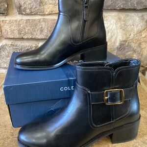 Cole Haan Thayer Women Boots 7 Black Ankle Leather Bootie New In Box